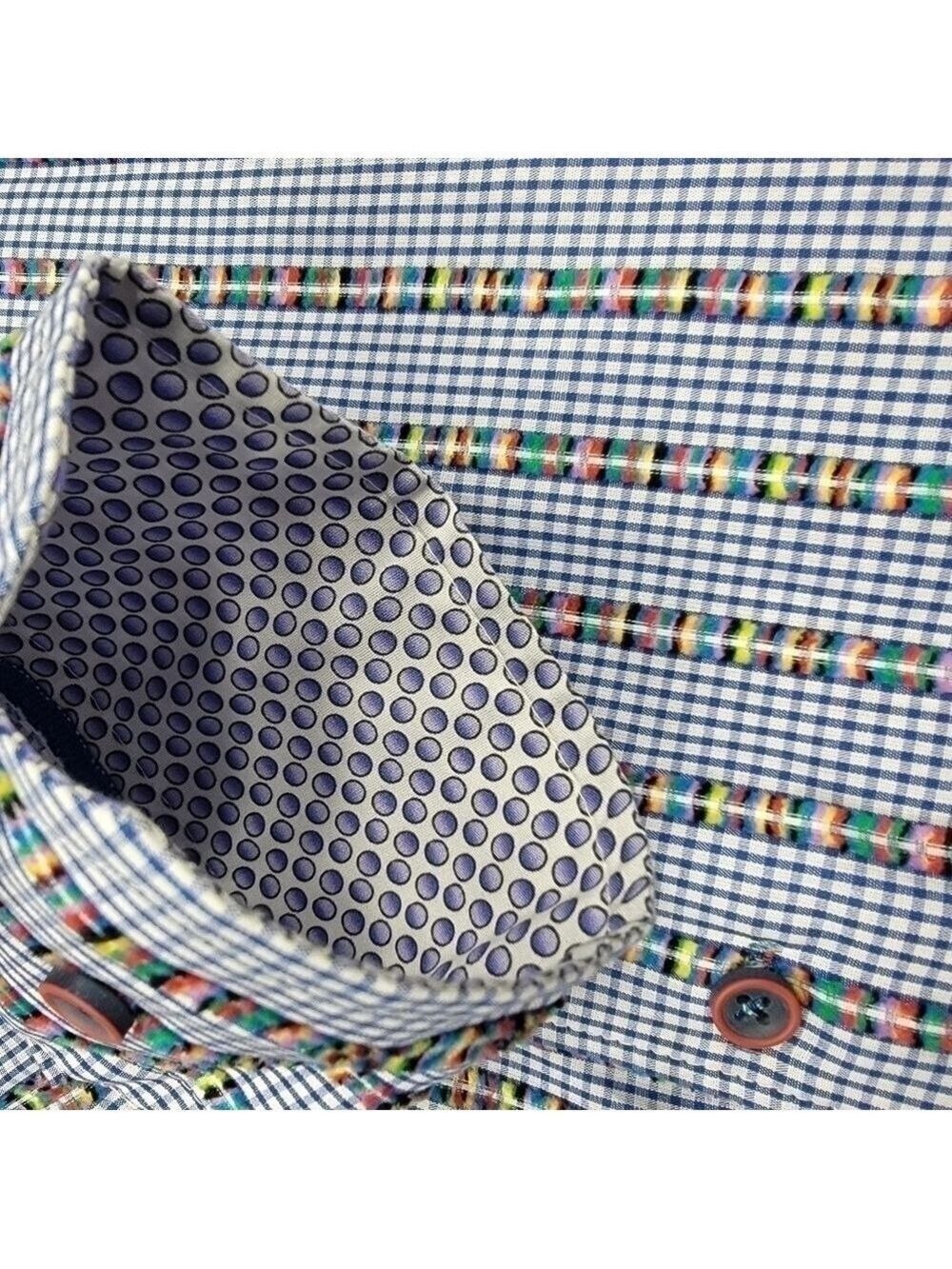 NWT Luchiano Visconti Black Mens S Striped Rainbow Button Up Shirt Long Sleeve - Picture 5 of 12